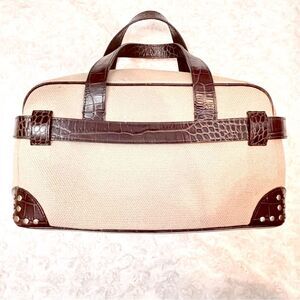 Vintage Diane Von Furstenberg Croc Embossed Leather and Cream Canvas Handbag